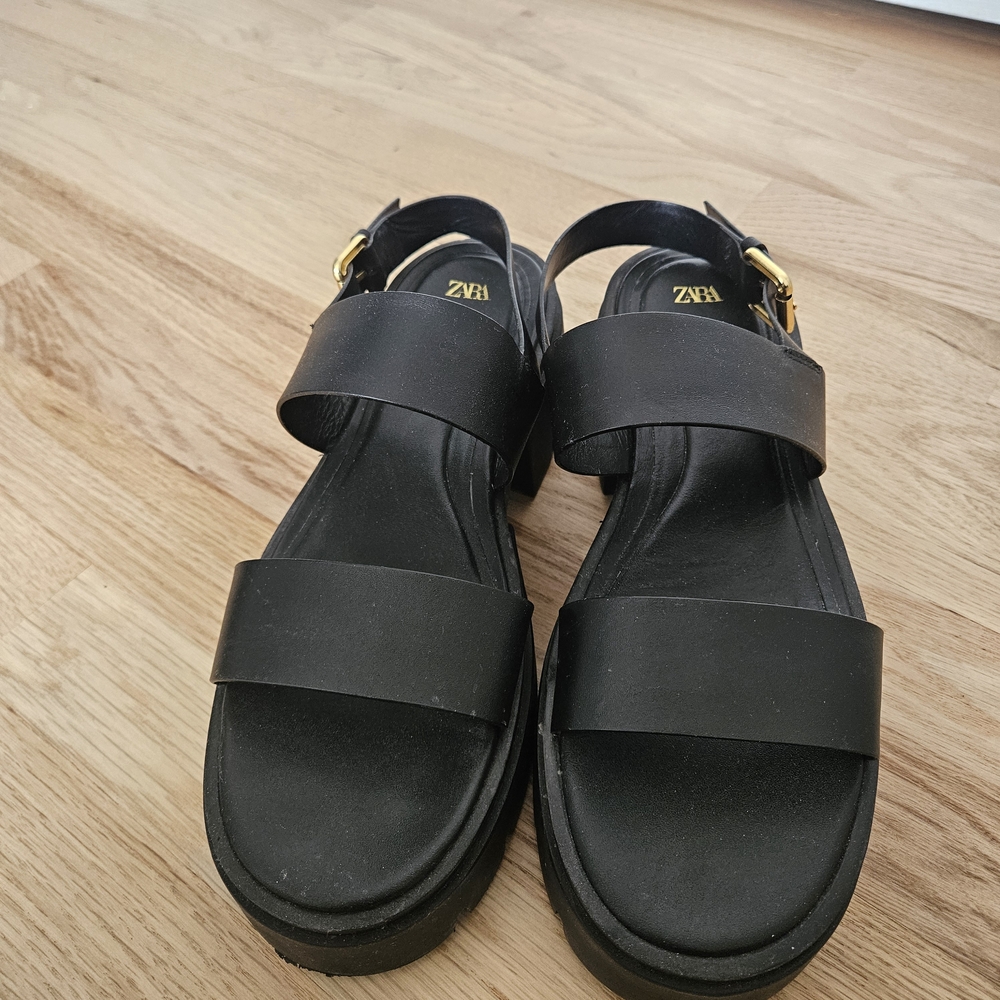 Zara Black Sandals with Gold Buckle